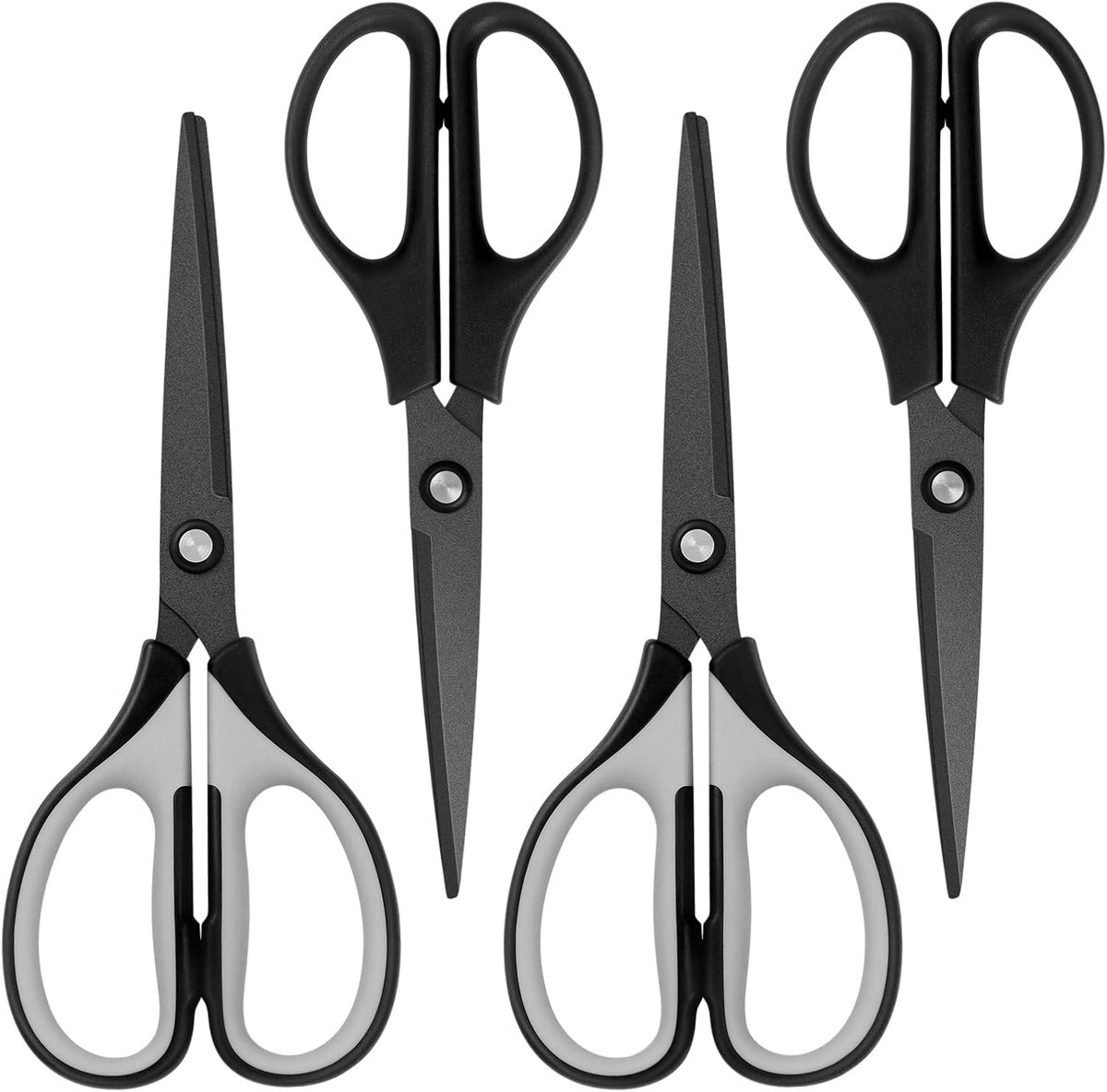 Schaar, roestvrij staal professionele multifunctionele schaar met titanium gecoate messen, zachte handgreep, grijs zwart/alle zwart, 4-delige set