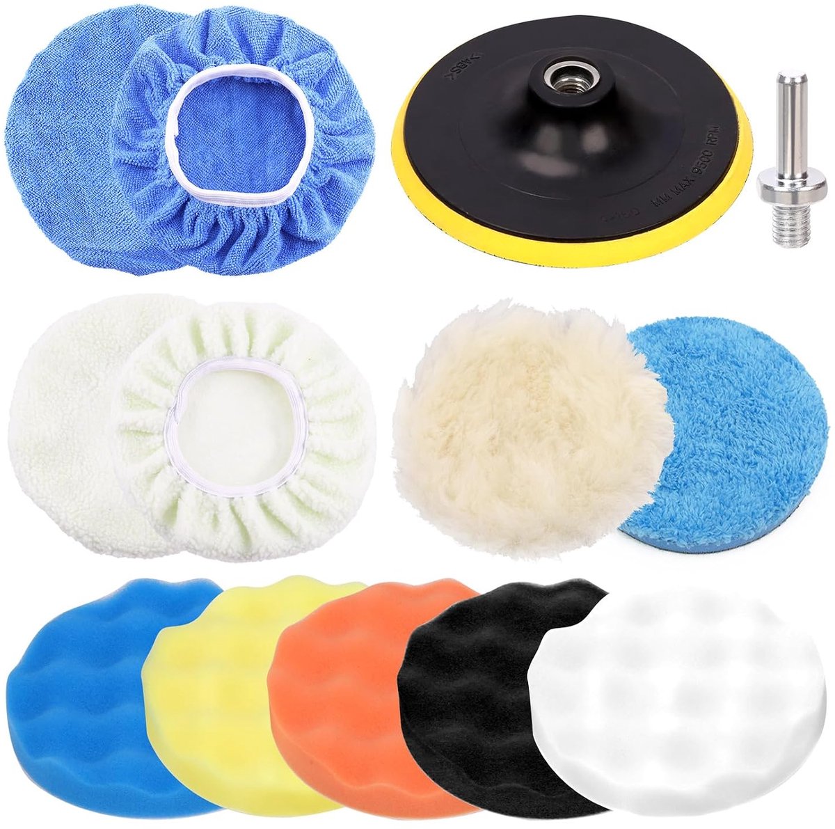 13 stuks 6 inch polijstpad set, auto polijsten pad kit, schuim polijsten pad wax pad polijstmachine accessoires voor thuis elektrische boor auto met booradapter M14