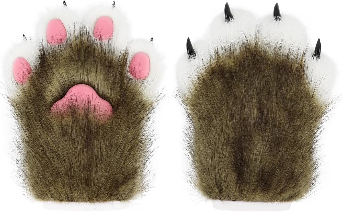 Handschoenen, bontpak, dier, vos, poten, wanten, Halloween, cosplay, kostuumaccessoire voor volwassenen