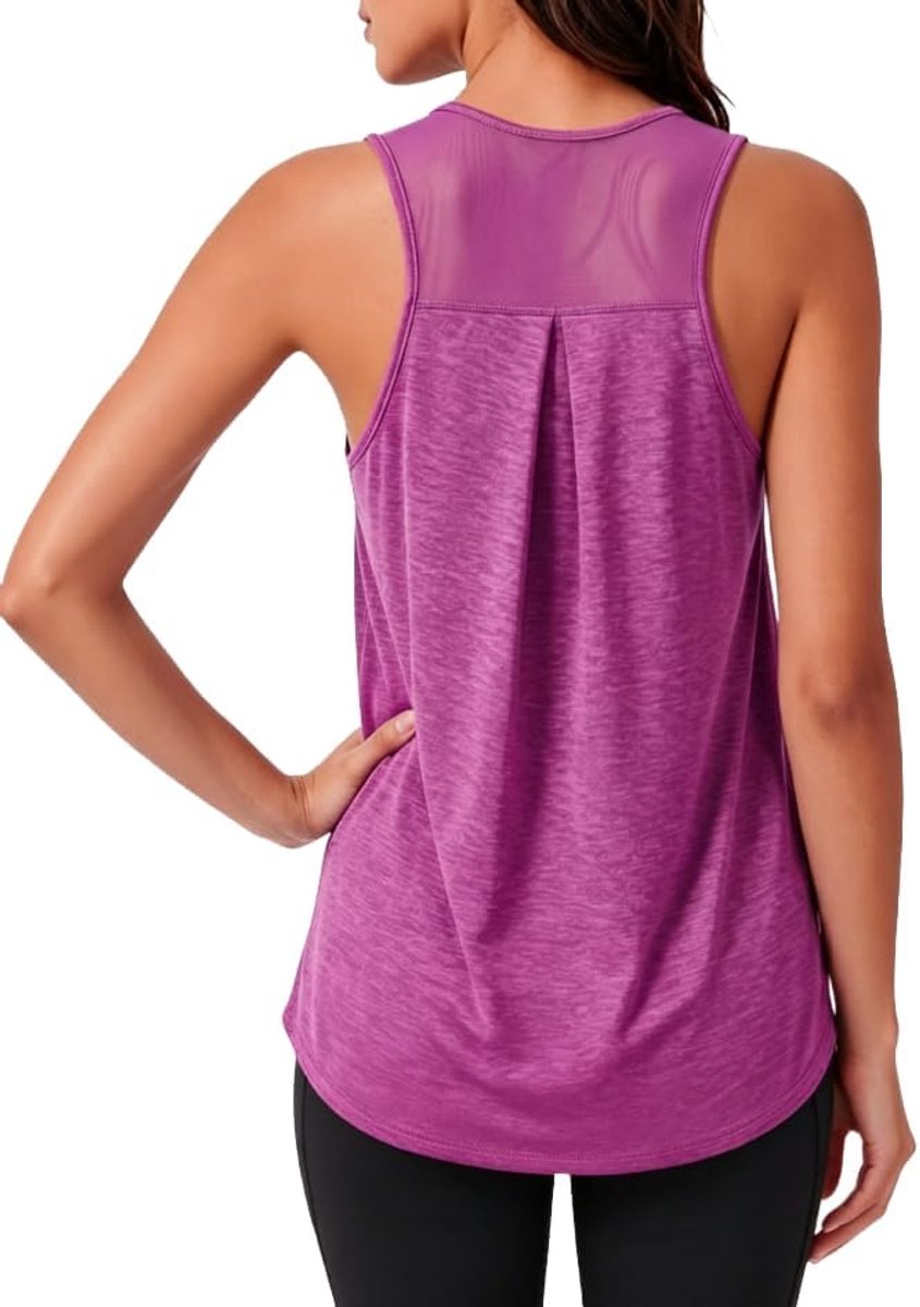 Dames Sport Tanktop Mouwloos Shirt Ademend Racerback Mesh Rug Fitness Tops Lichtgewicht Sporttop Losse Yoga Top