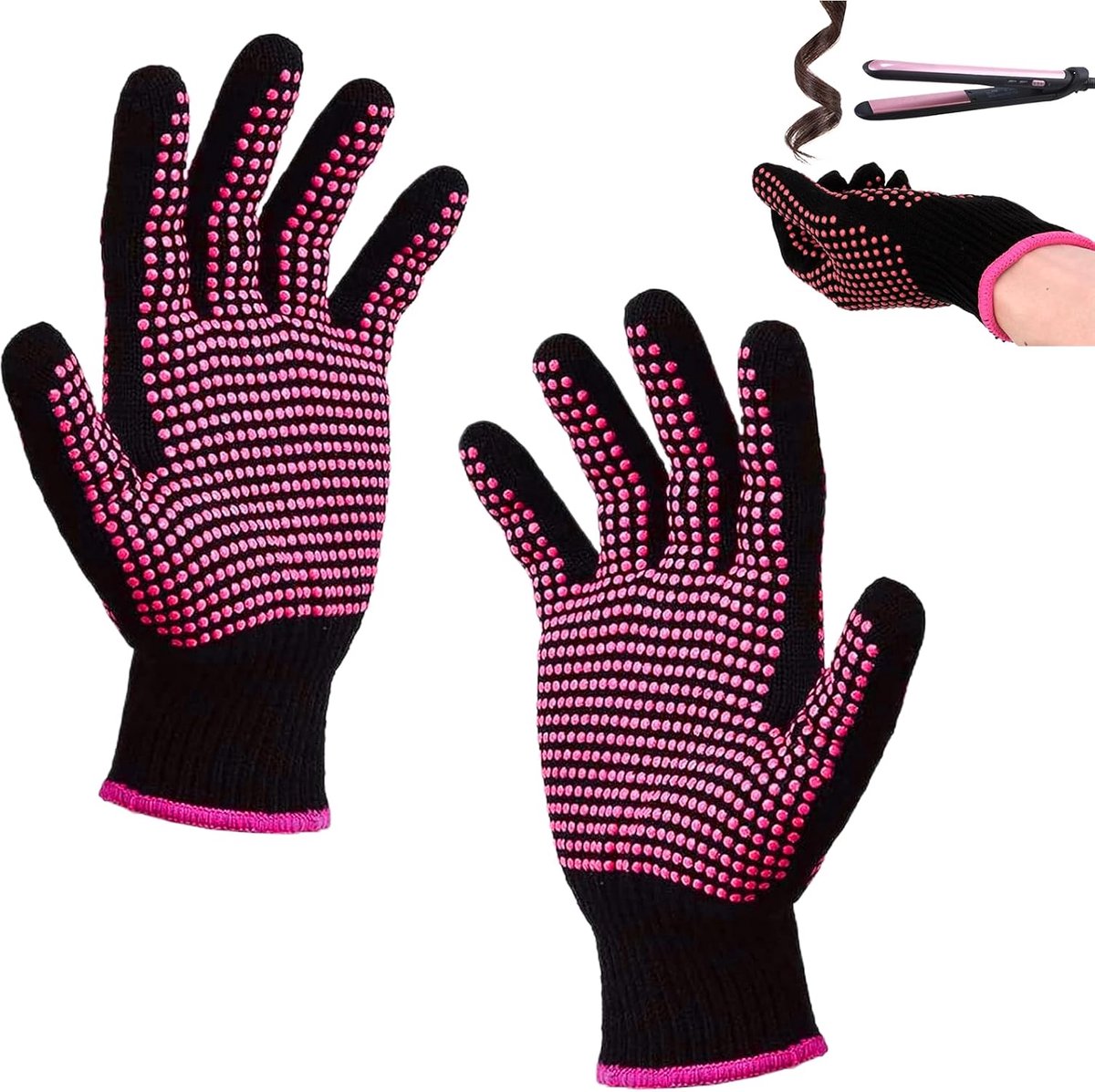 Hittebestendige handschoenen, hittebestendige handschoenen voor haarstyling met antislip siliconen noppen, voor krultang, plat ijzer