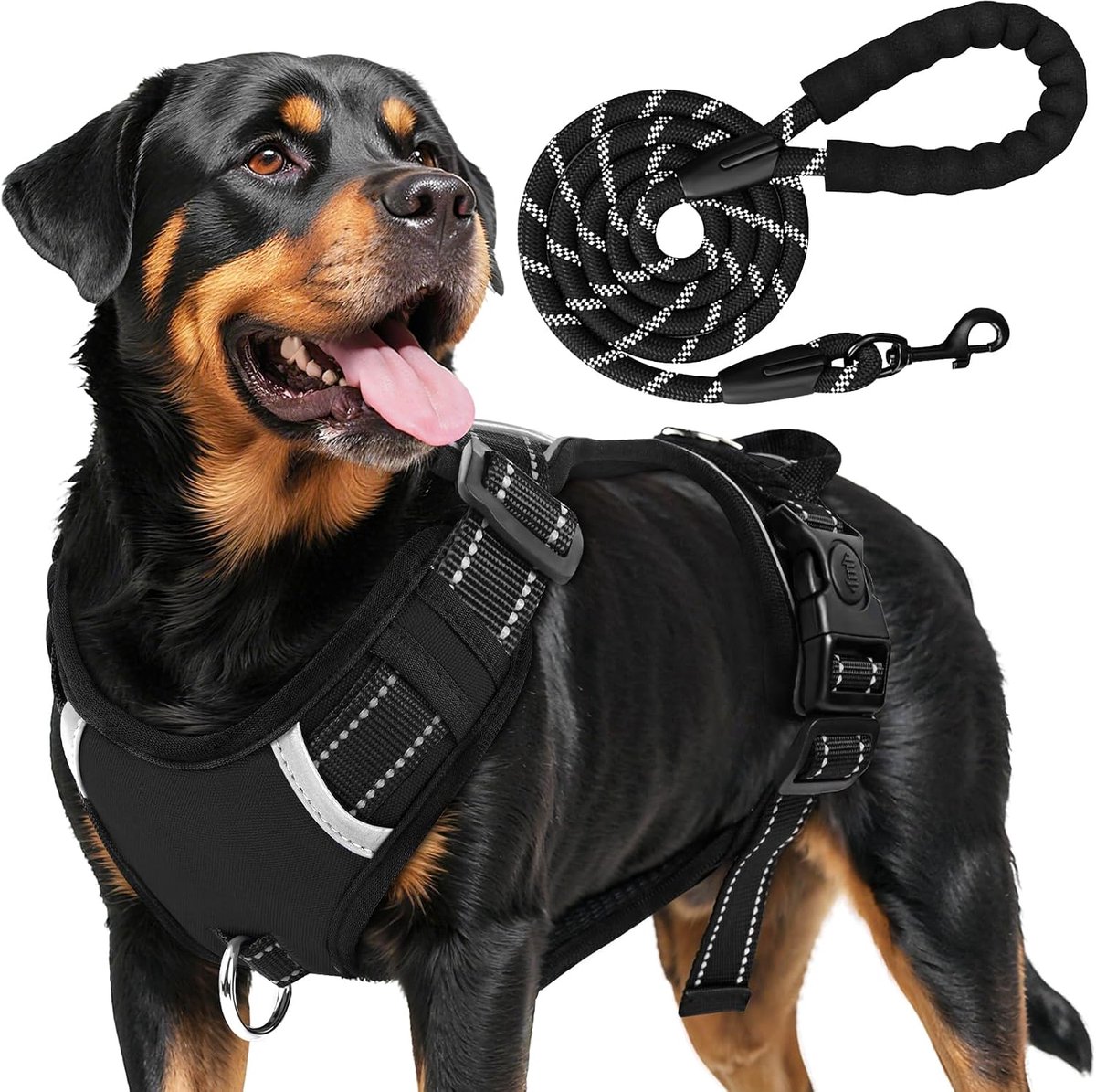 Hondenharnas met handvat, voor grote honden, borstharnas, ademend, gevoerd, veiligheidsharnas voor honden, reflecterend, no-pull-harnas voor honden, met riem, perfect voor training en