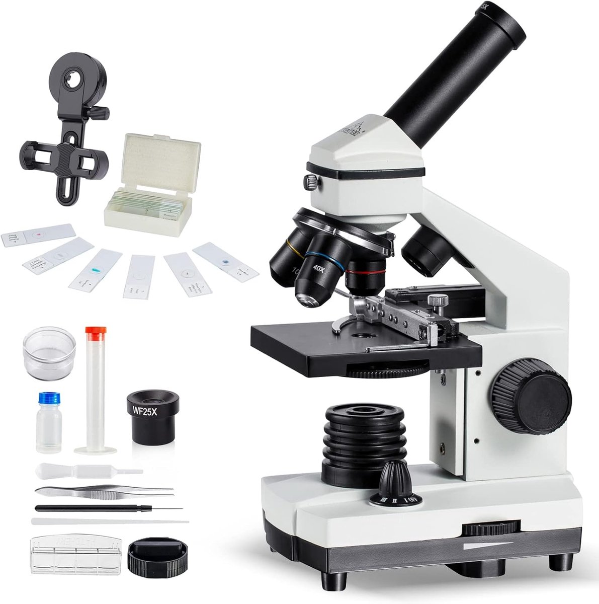 1000x Microscoop voor studenten met voorbereide objectglaasjes Kit voor demonstratie onderwijs, amateurbiologie Onderzoek Homeschool Wetenschap Leren Natuur MAXLAPTER