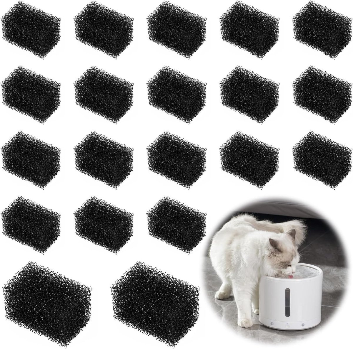 20 Stuks Vervangende Filters voor Huisdierfonteinen, Filters voor Kattenfonteinen Vervanging Drinkwater Spons Schuimfilters Compatibel met PETKIT Eversweet 3 Pro 2,8L Huisdierfontein