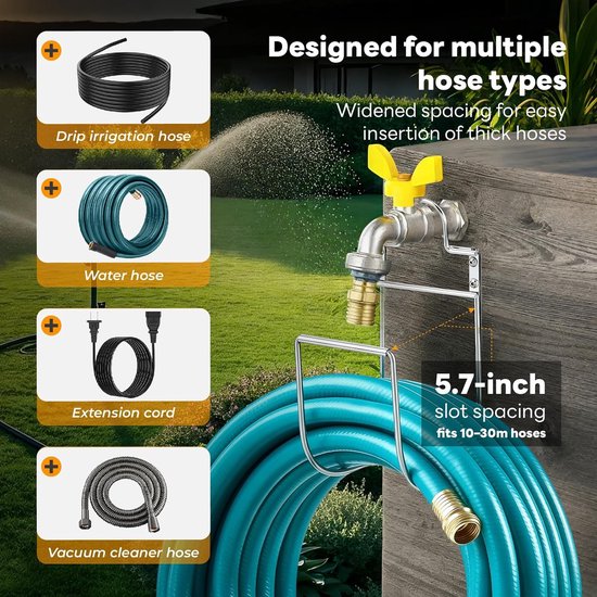 Slanghouder voor aan de muur, robuuste 304 roestvrijstalen slanghouder - Tuinslanghouder met wandmontage en ophanging, verwarring en draaien, voor tuin, binnenplaats, garage, gazon — afbeelding 3