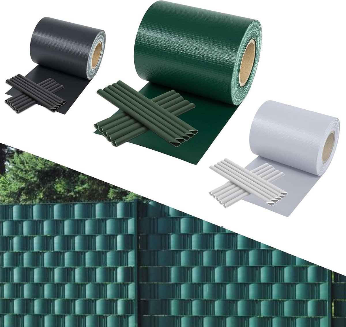 stroken voor dubbelstaafmatten, 70m x 19cm PVC zichtbescherming, incl. 60 clips, zichtwering, weerbestendig, 450g / m², voor tuinhek balkon mattenhek, groen