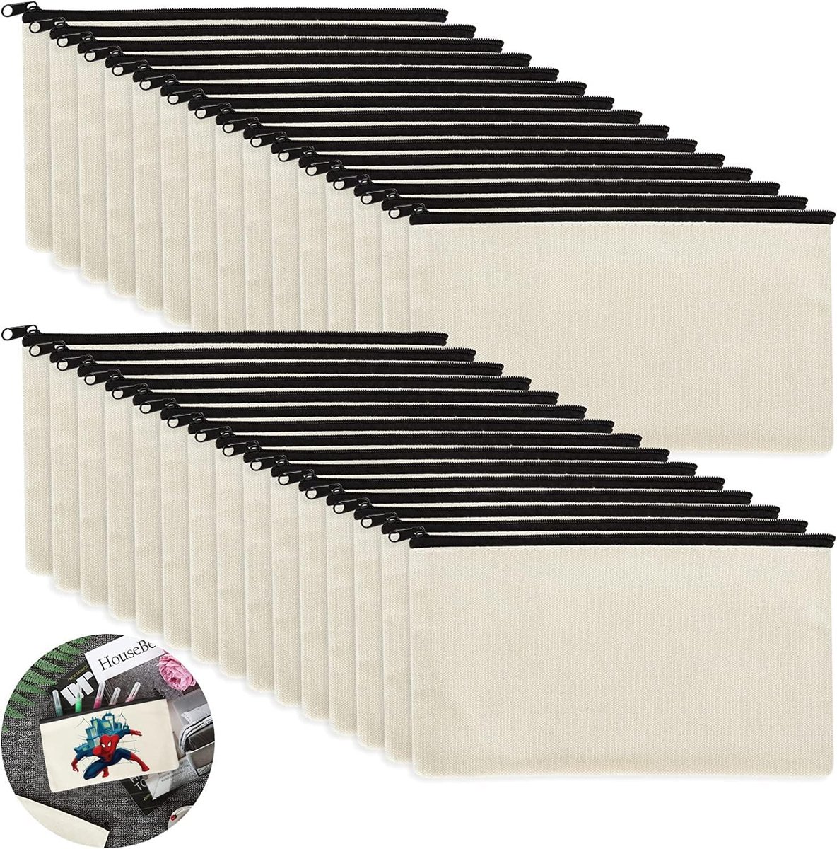 Pennenetui 30 Stuks - Beige Canvas - Met Rits - Ideaal voor School en Creatieve Workshops - SnelShoppen