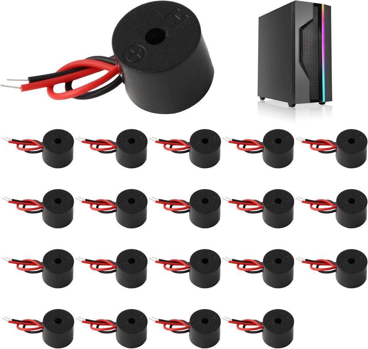 20 stuks elektronische actieve buzzer, 3-12 V Piezo Summer 85 dB, 60 mm kabellengte voor elektronische apparaten, elektronische zoemer alarm elektronische pieptoon zoemer