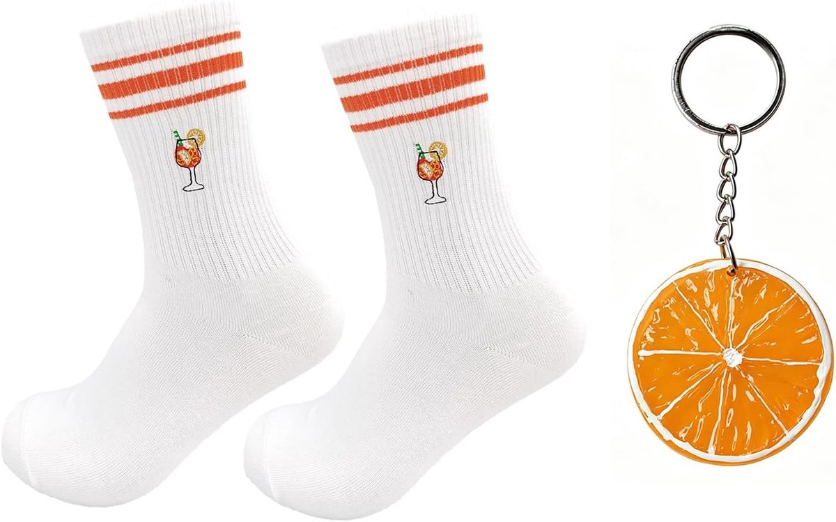 1 Paar Sokken, 1 Hanger, Patroon Van Een Fris Wijnglas, Tennissokken, Vakantieaccessoires, Nagebootste Citroenhanger, Sleutelhanger Met Fruitschijfjes.