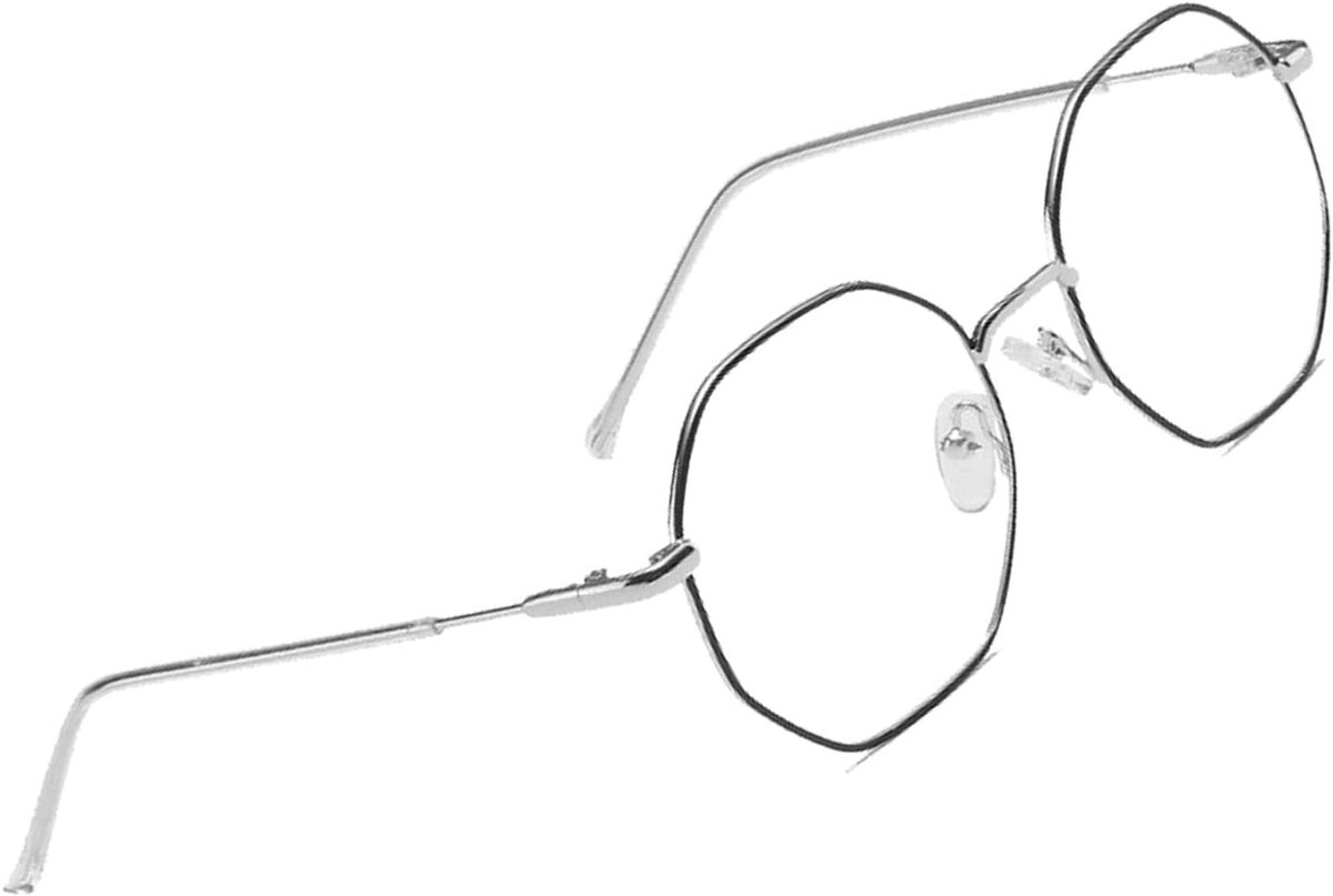 Retro bril met blauwlichtfilter, polygoonbril zonder sterkte, voor dames en heren, modieuze nepbril voor computerbescherming tegen blauw licht van computer met metalen brilbenen