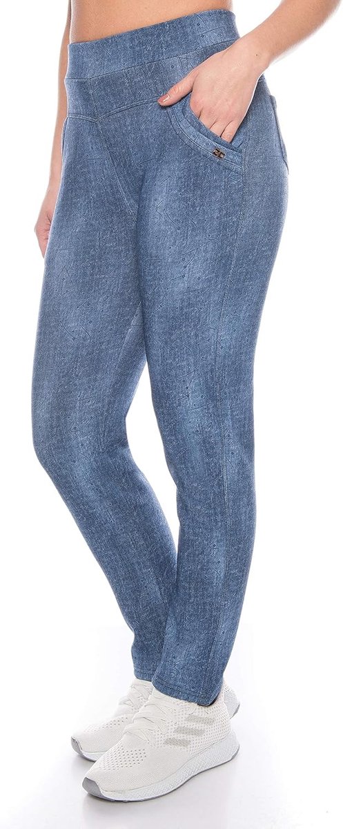 Thermo-legging voor dames, jeans-look, gevoerd met fleece aan de binnenkant, basic ondoorzichtig