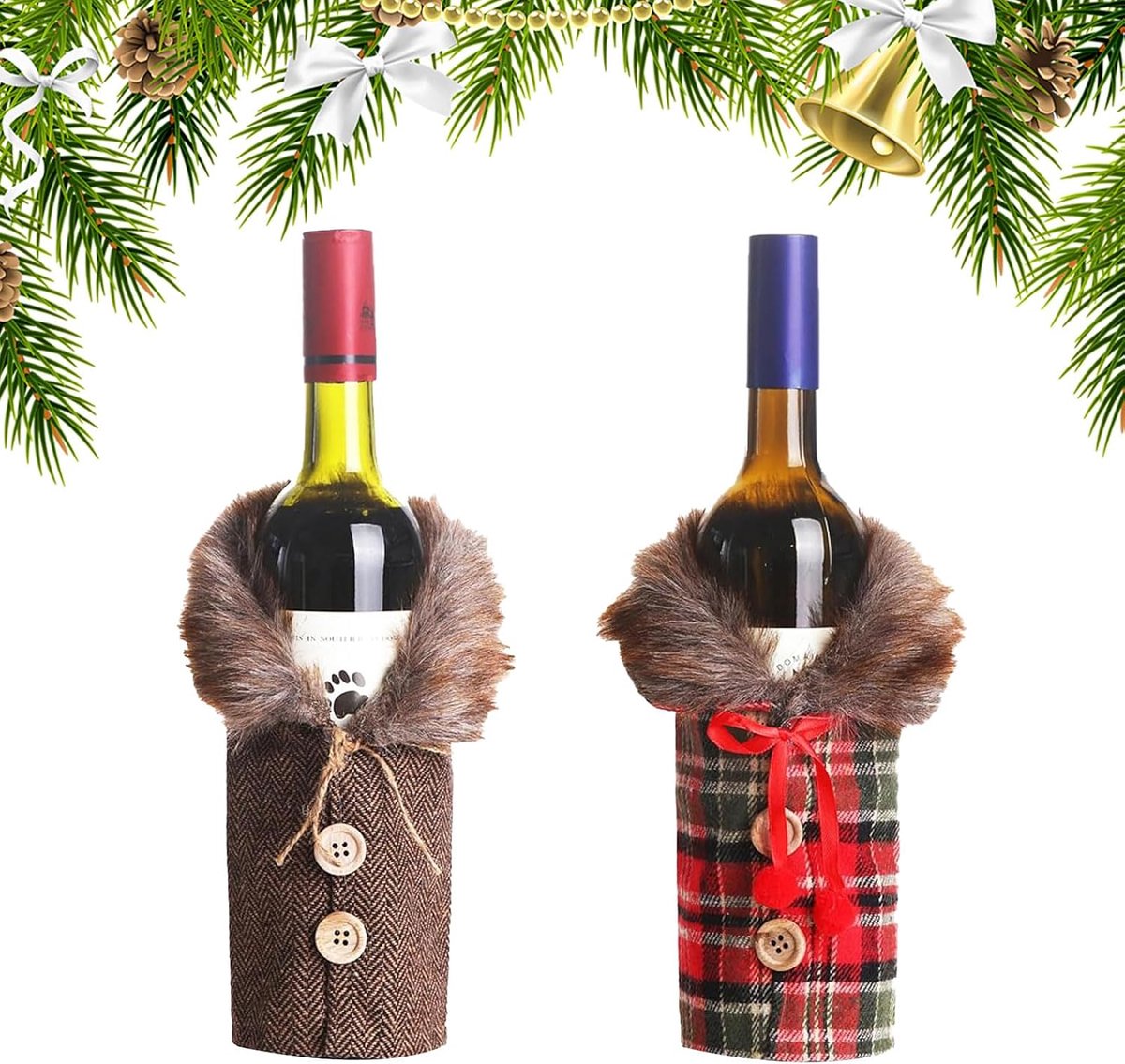 Wijnfleshoes Kerst - 2 Stuks - Duurzaam Linnen - Creëer een Feestelijke Sfeer - ShopVlot