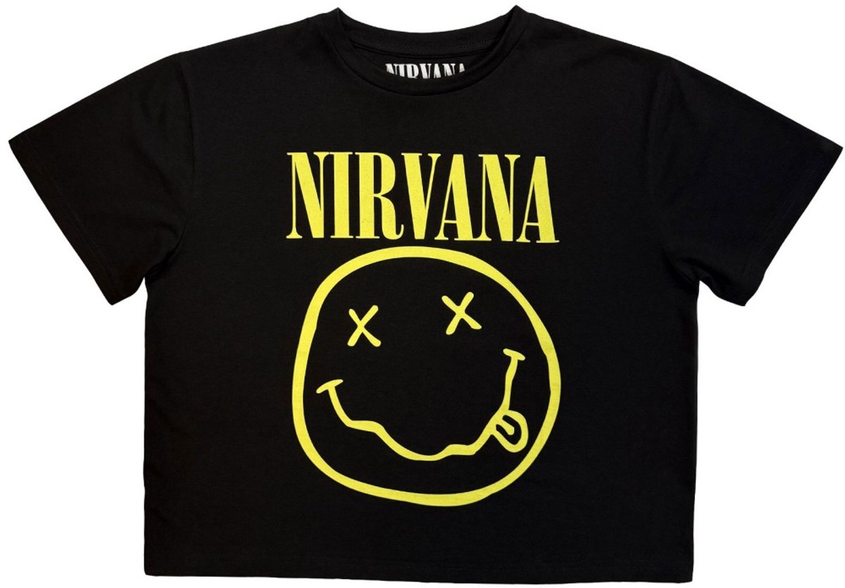 Nirvana - Yellow Happy Face Crop top - L - Zwart