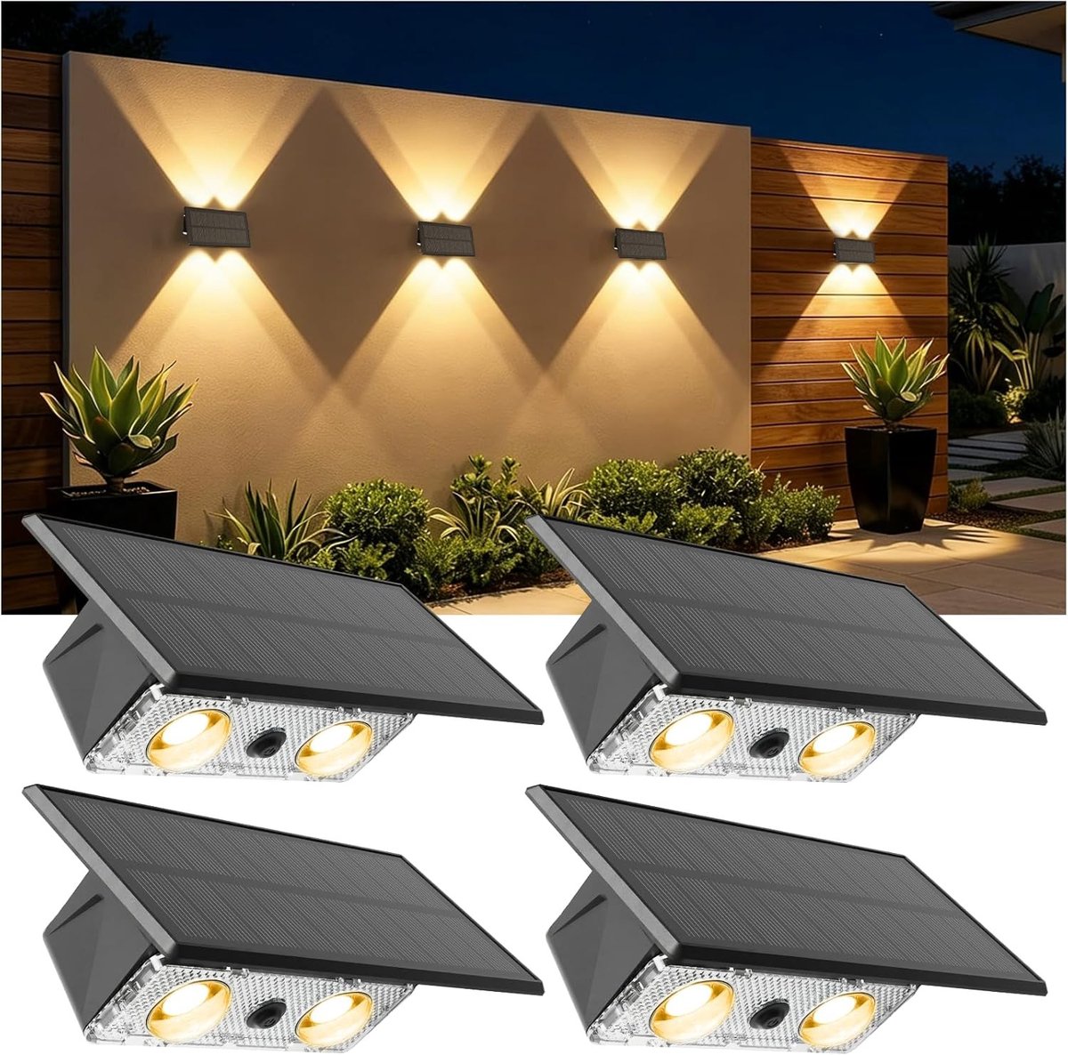 Zonne-energie Wandlampen voor Buiten - Waterdicht ABS - Up- en Down-verlichting - 3 Verlichtingsstanden - Voor Tuin, Terras en Balkon