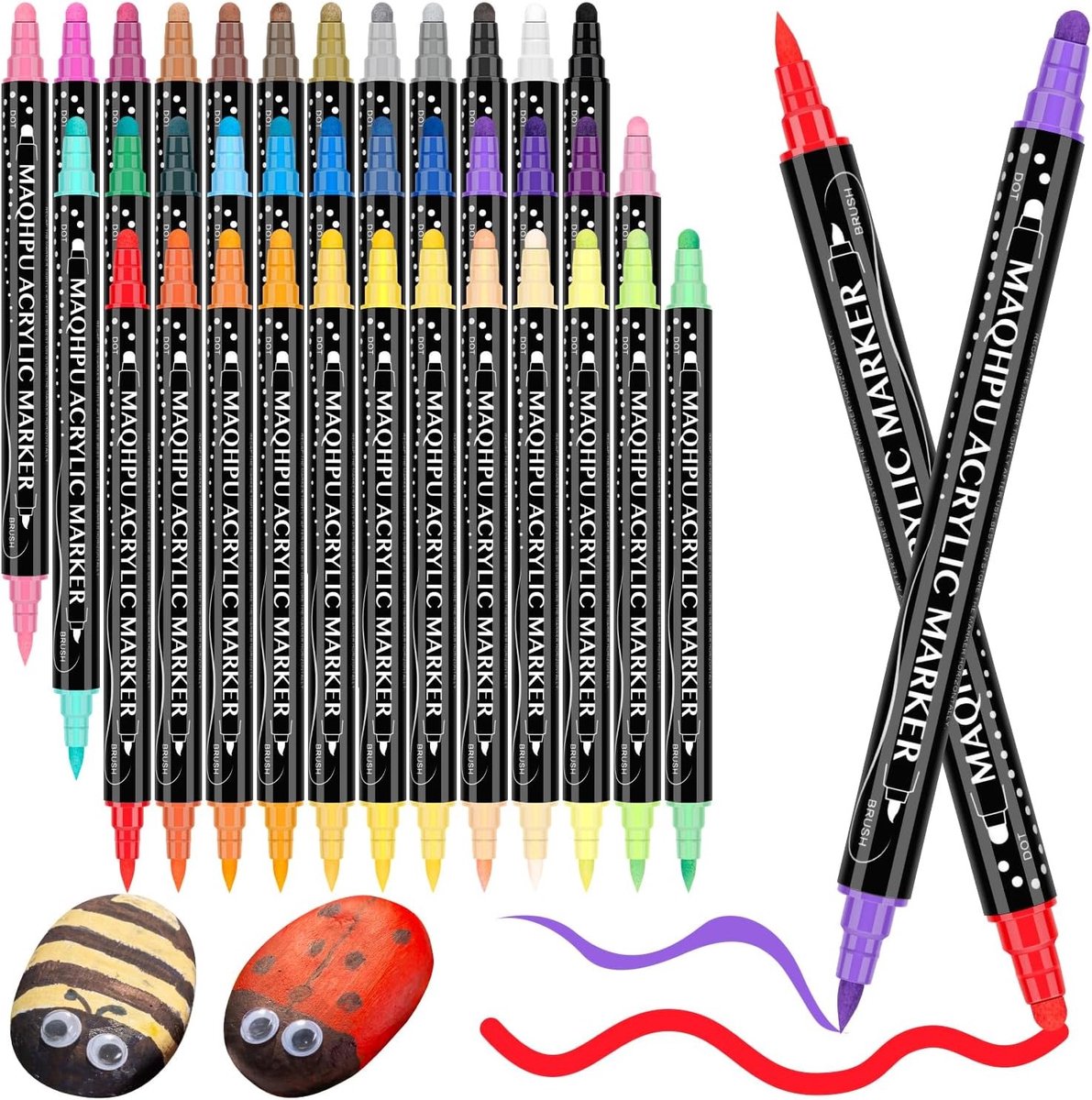 Acrylstiften Set - 36 Kleuren - Waterbestendig - Dubbele Punt - Voor Creatieve Knutselaars