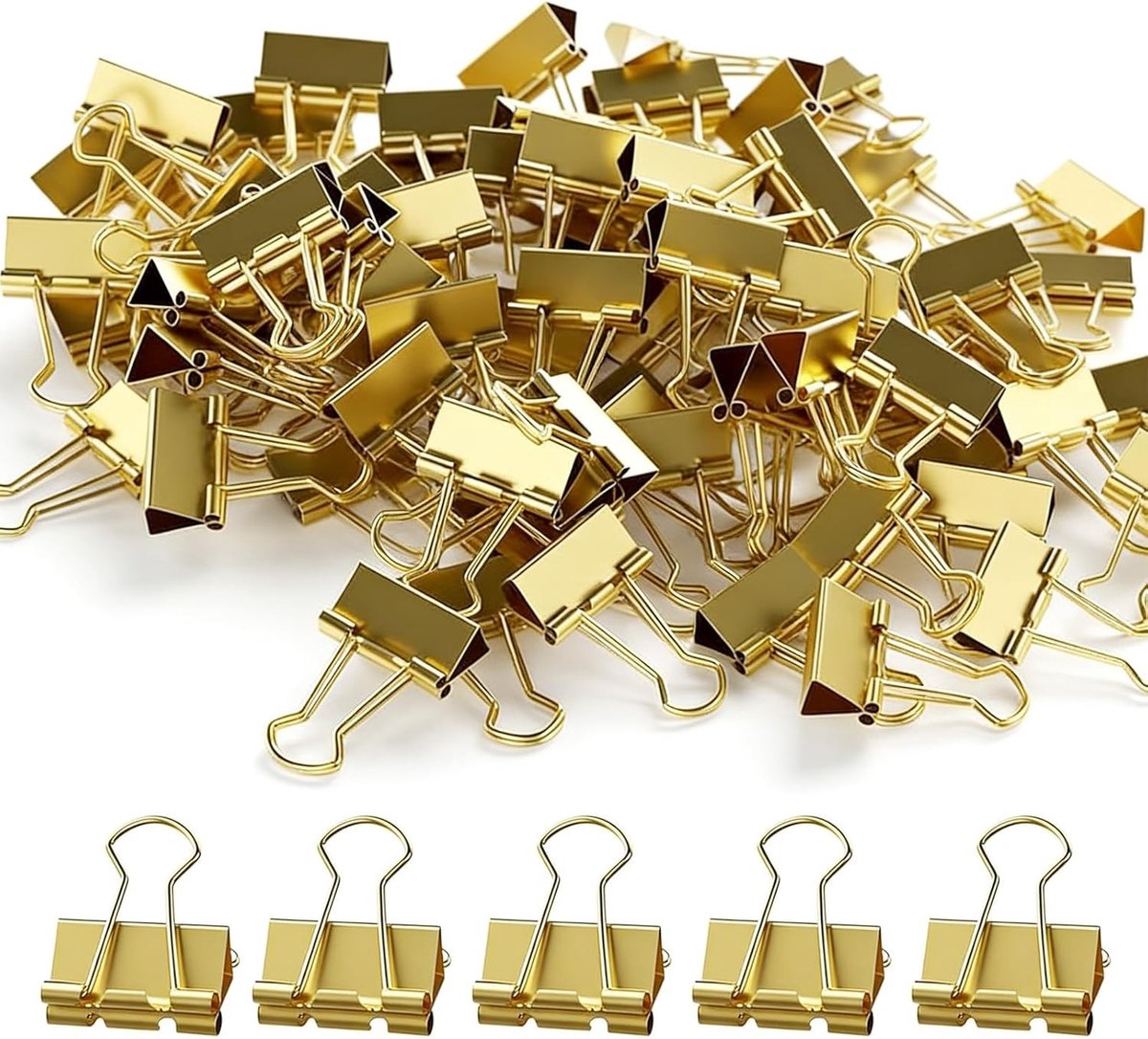 100 Stuks Gouden Foldback Clips 19mm - Duurzame en Herbruikbare Paperclips voor Kantoor en Creatieve Projecten