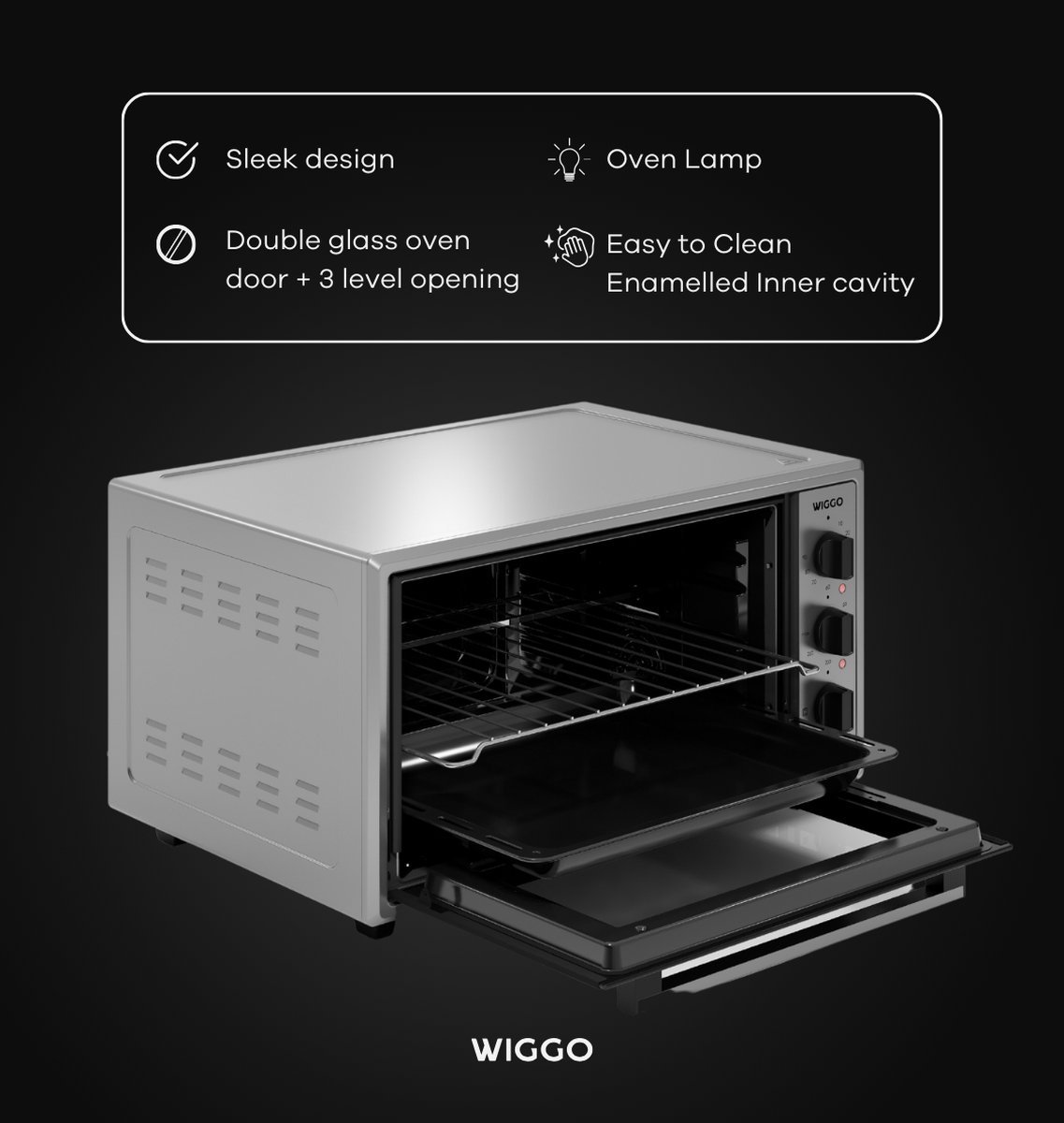 Wiggo WMO-E456(X) - Vrijstaande Mini Oven - Electrisch - 60 CM - 45 liter - 2000 W - 5 Jaar Garantie - Roestvrijstaal – foto 4