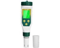 Aideepen pH-meetinstrument voor water, PH/EC/TDS/zoutgehalte/thermometer, 5-in-1 pH-waarde, met automatische temperatuurcompensatie, zeer nauwkeurige pH-tester voor spa, drinkwater, zwembad