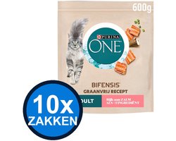 10x Purina One - Adult Zalm Graanvrij - Kattenvoer Droogvoer - 600 g