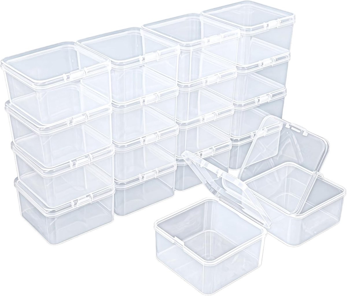 18-delige vierkante lege mini plastic opbergdozen met scharnierende deksels voor kleine items en knutselprojecten (65 x 65 x 35 mm)