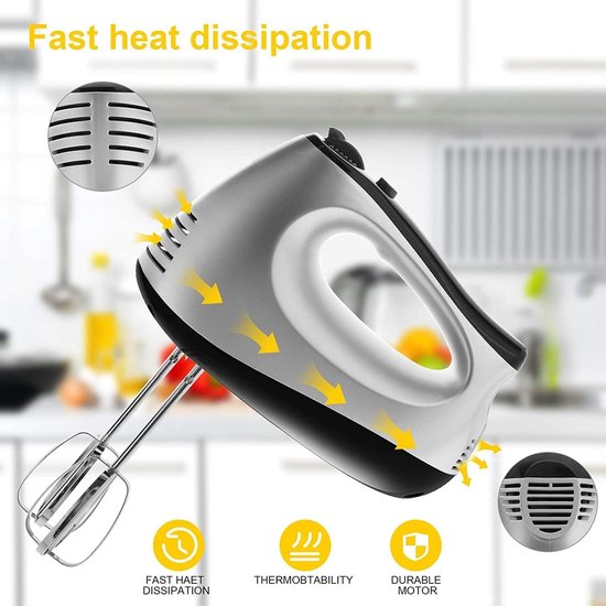 Elektrische handmixer 500 W - 5 toerentallen - Turbinefunctie - Met mixers, haken, gardes, eierscheider, bakspatel en standaard - Voor eenvoudig kloppen van deeg — afbeelding 4