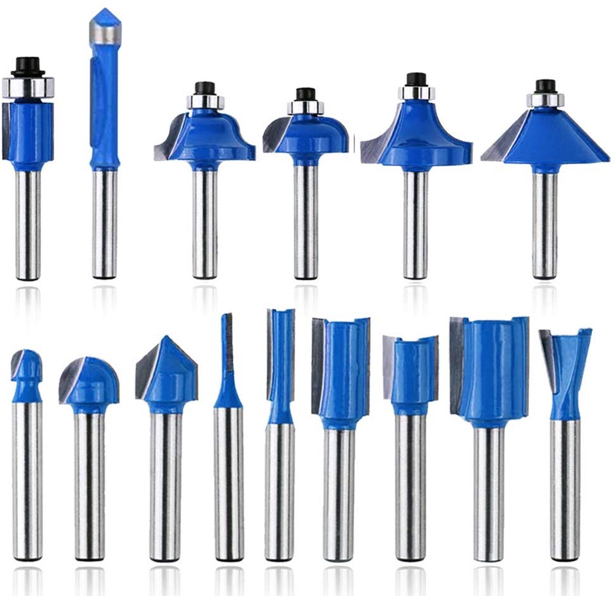 15-delige Freesset met 1/4" Schacht, Tungsten Carbide Hoekgereedschap voor Houtbewerking, Groefboor en Houtfrezen, Ideaal voor DIY Projecten en Precisiewerk