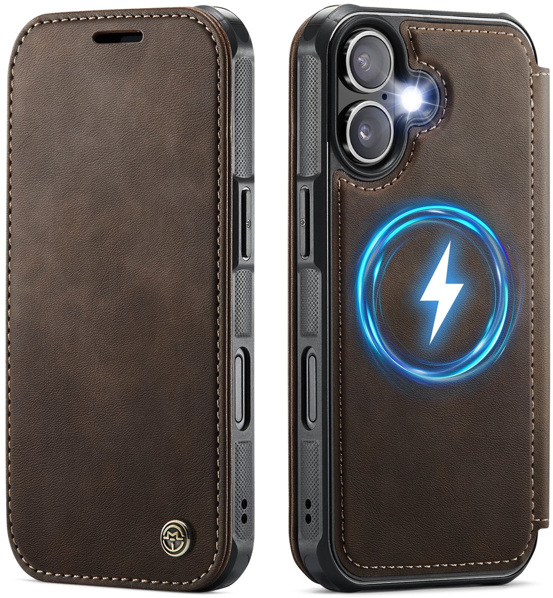 CaseMe Hoesje - Geschikt voor iPhone 17 Hoesje - CaseMe 053 Slim Book Case - MagSafe Compatible - Bruin