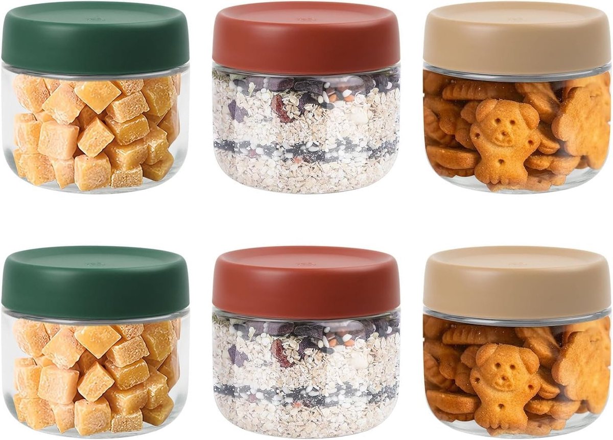 Set van 6 Airtight Glazen Potjes van 280ml met Schroefdeksel voor Voedsel, Jam en Specerijen