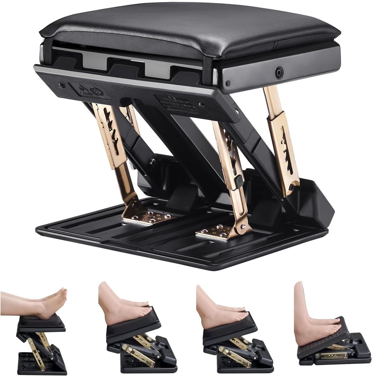 Bureau Voetsteun - Ergonomische Ondersteuning - Comfortabel Zitten - Verstelbare Hoek & Hoogte - 5 cm Dik - Zwart