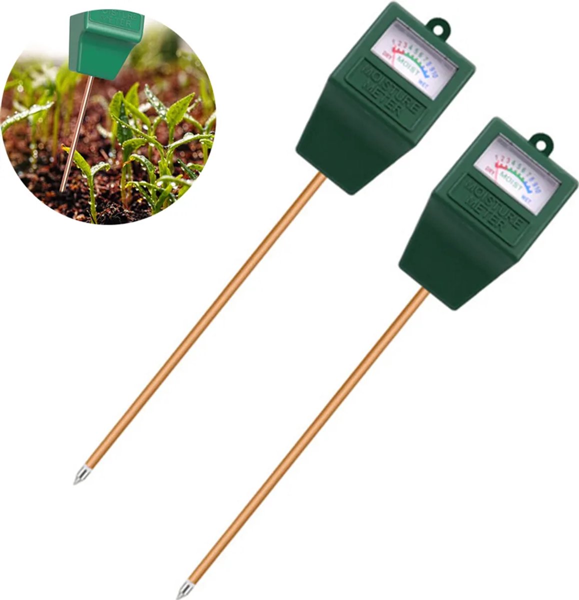 Bodemvochtigheidsmeter, bodemtester, plantvochtigheidsmeter, Geschikt voor tuinieren, landbouw en gazononderhoud, batterijloos (2 stuks)