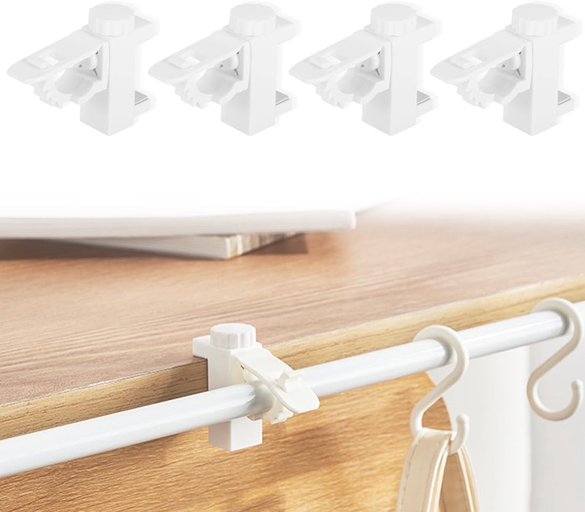 Draaibare gordijnroedehouders 4 stuks - zonder boren - multifunctionele gordijnhaken - eenvoudig te installeren - ShopVlot
