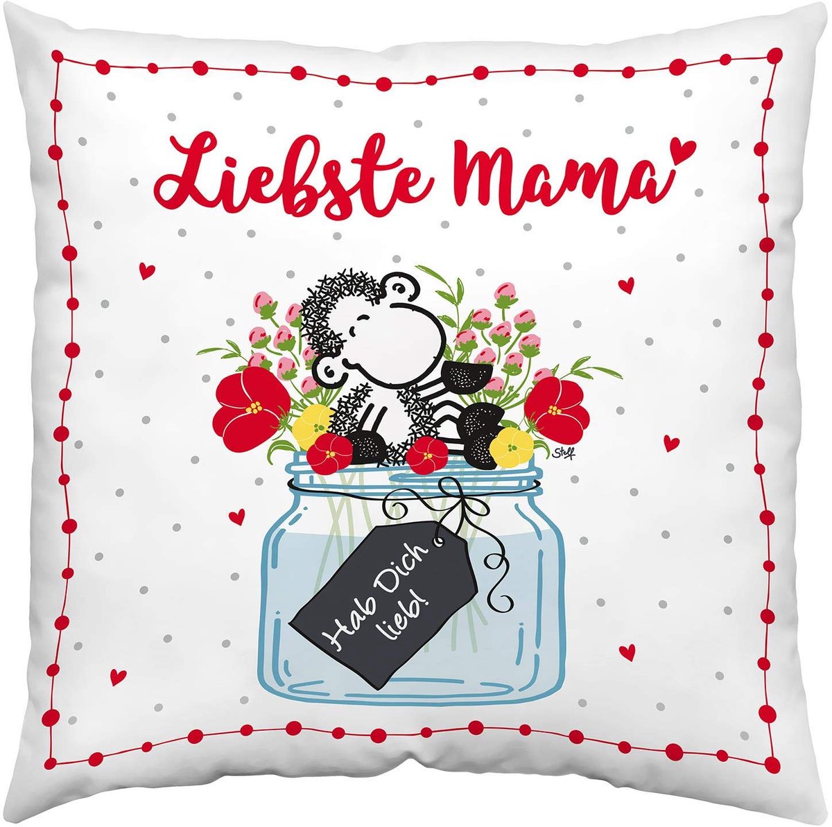 Katoenen kussen 40 cm x 40 cm - omkeerbaar - rood - perfect cadeau voor Mama - ShopVlot