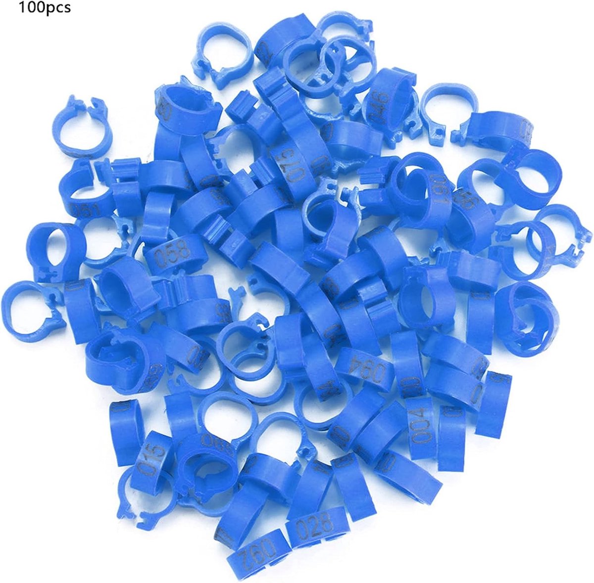 100 Stuks Genummerde Plastic Vogelpootringen 8MM voor Duiven en Vogels - Blauwe Clipringen