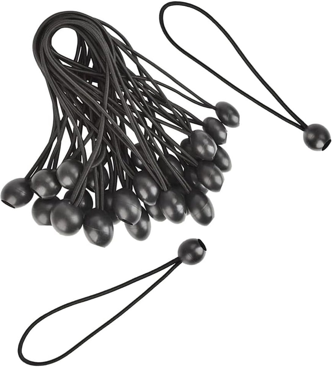 Bungee cord 20 cm - Rubber met bal - 30 stuks - Ideaal voor het bevestigen van tenten en zeilen - ShopVlot