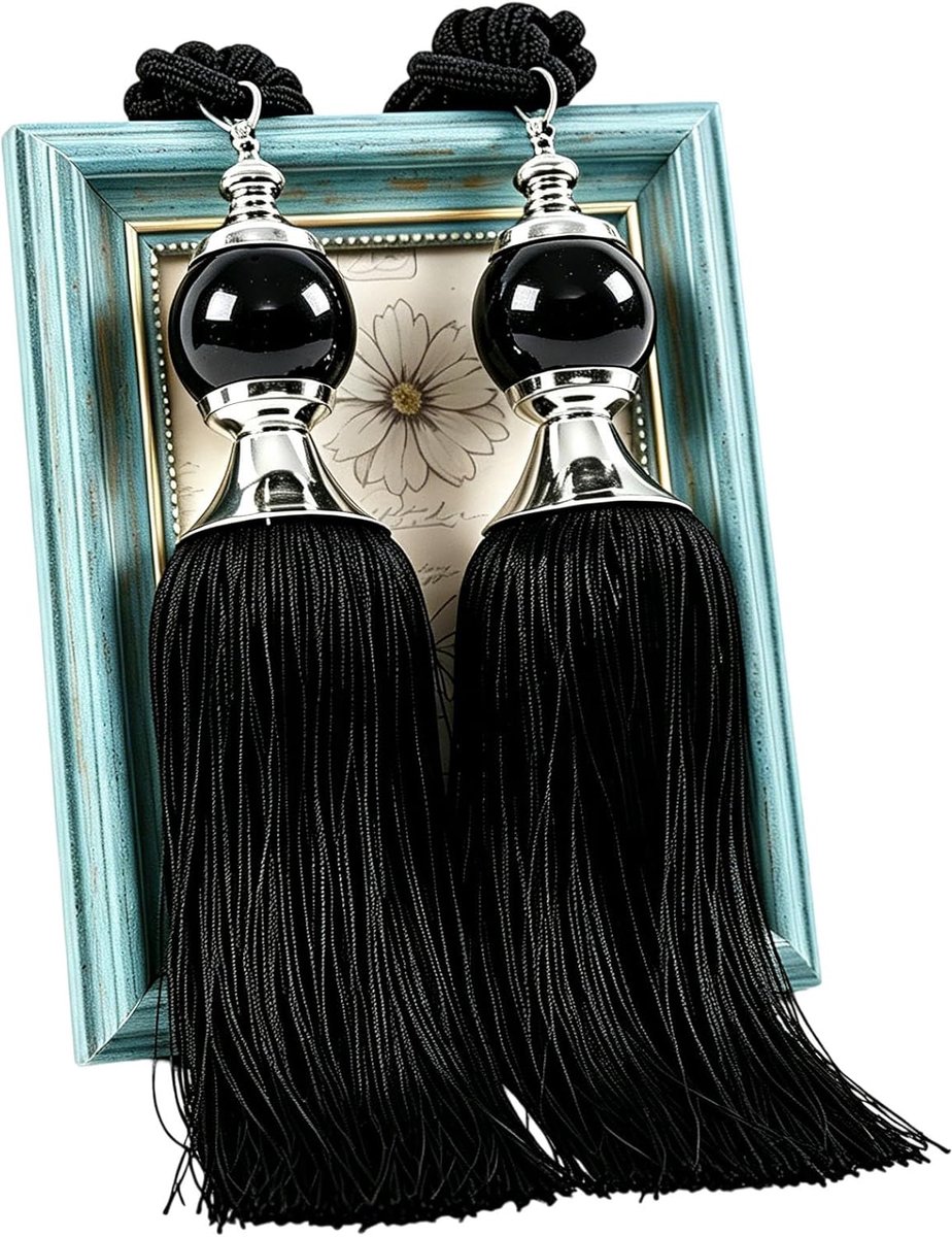 Gordijn Tie Backs 2 Stuks - Zwart met Kwastje - Kristal Kralen - Luxe Decoratie voor Thuis en Kantoor - ShopVlot