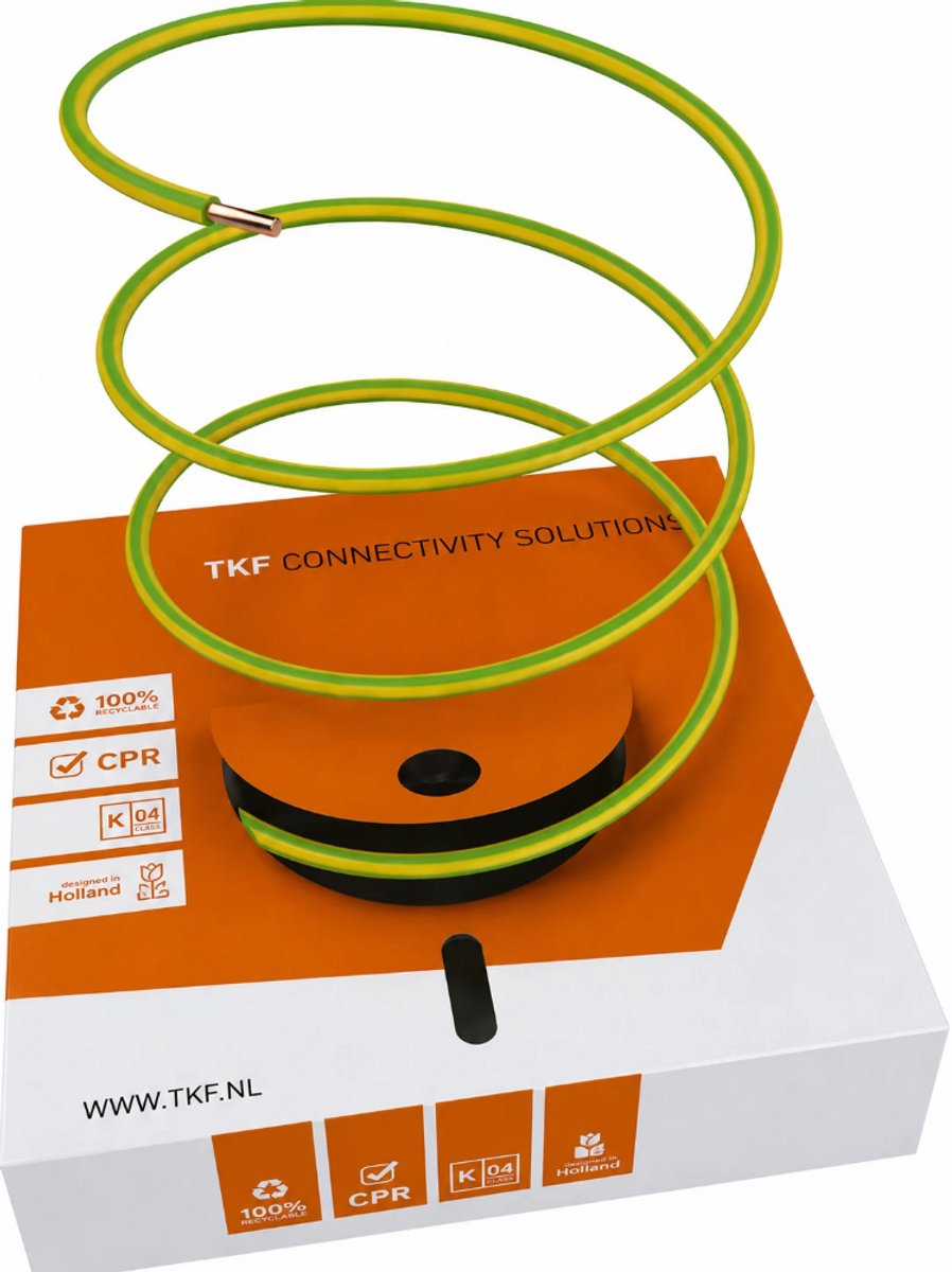 TKF VD draad (H07Z1-U) ZD 2.5mm² geel/groen B2ca - per rol 100 meter (181603)