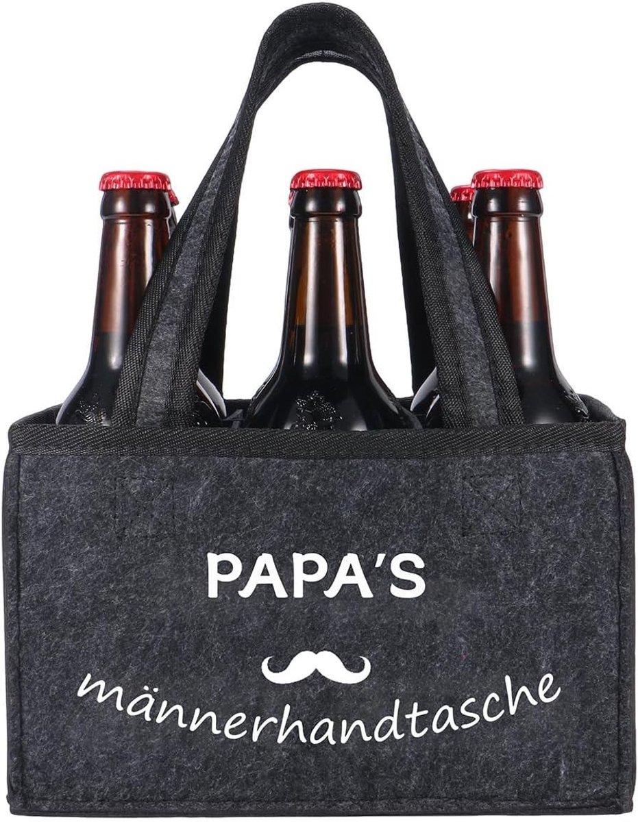 Handige mannenhandtas voor 6 flessen, perfect als cadeau voor papa, verjaardagscadeau en vaderdagcadeau, ideaal voor bierliefhebbers en feestjes