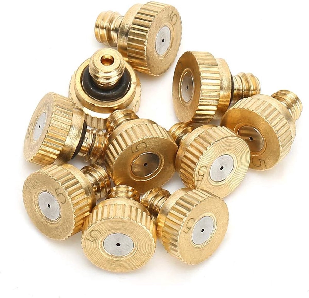 10 Stuks Messing Mistdoppen, 0.5mm Tuinverneveling, Lage Druk Vernevelingssysteem voor Buitengebruik
