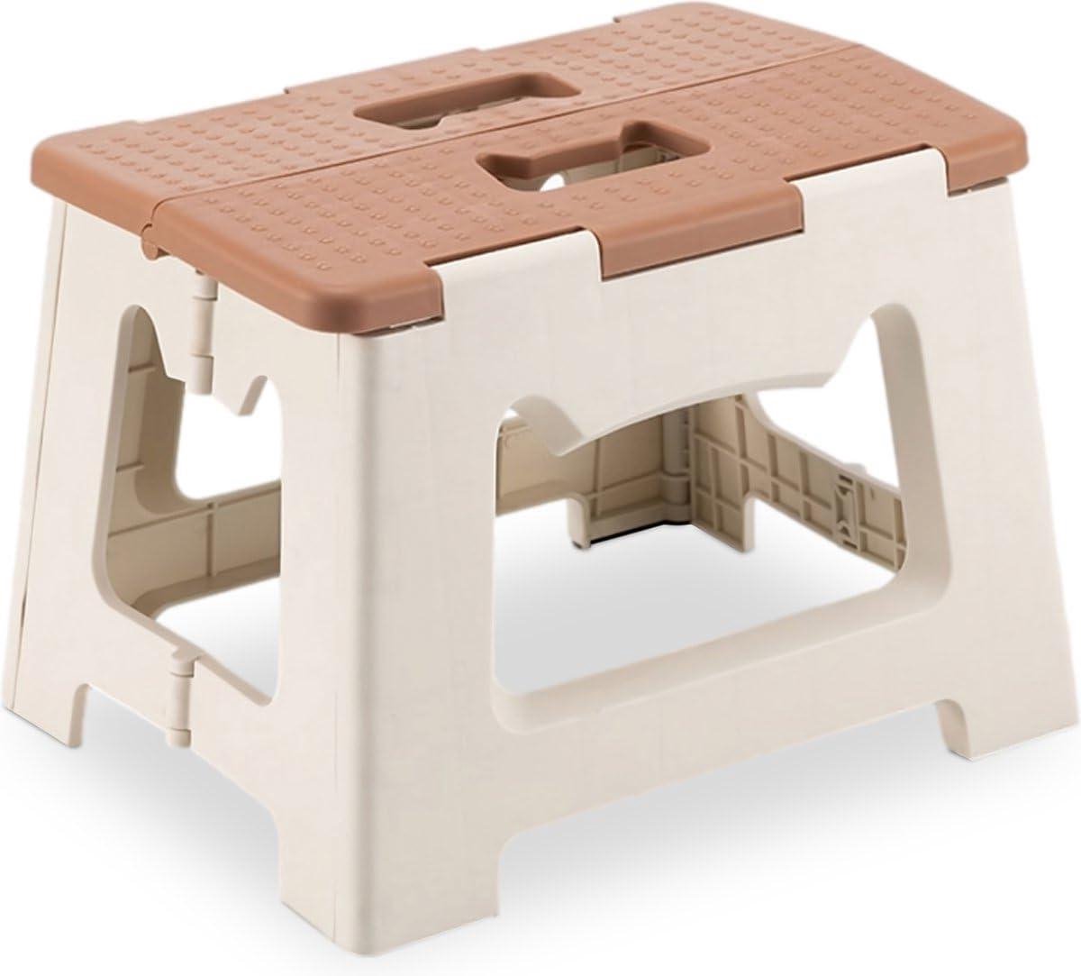 Opstapje Kruk - Vouwkruk Hocker - Veilig Bereiken - Antislip Oppervlak - 23 cm Hoog - Bruin Beige