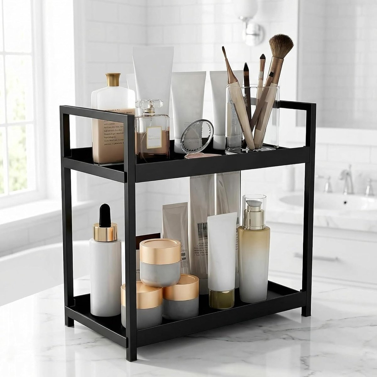 Make-uporganizer 30 x 17 x 30 cm - zwart - 2 niveaus - ideaal voor cosmetica en parfum - ShopVlot