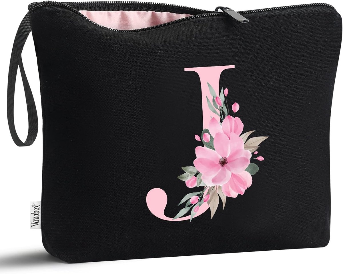 Make-uptas gepersonaliseerd A-Z - zwart - uniek cadeau - perfect voor bruid of bruidsmeisje - ShopVlot