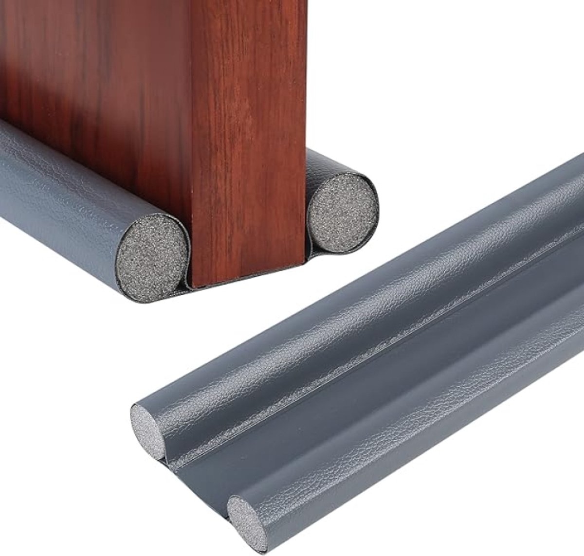 Tochtstopper voor deuren, 96 cm, PU deurafdichtingsstrip onder, deurafdichting, tochtstopper met dubbele afdichting, windstopper, bescherming tegen tocht en lawaai (grijs)