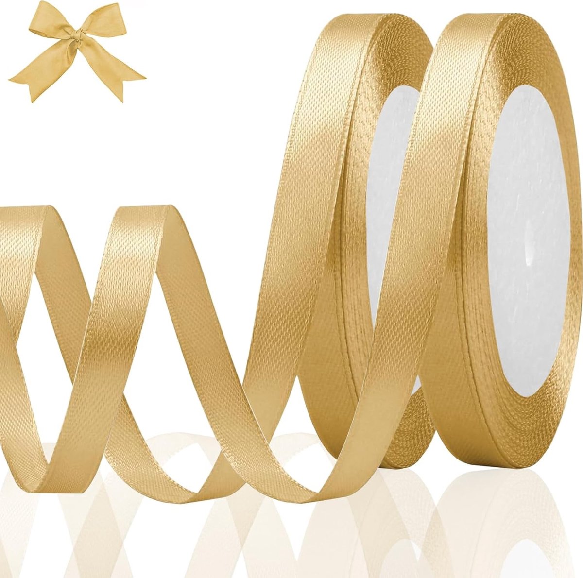 Decoratieve Satijnen Lint in Goud 10mm 44m - Breed Cadeaulint voor Bruiloften, Doop en Verjaardagen