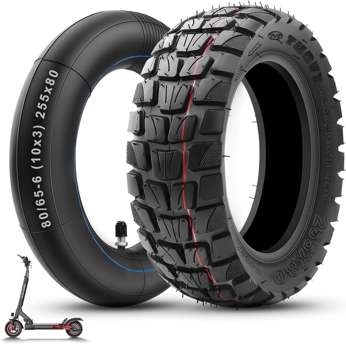 255 x 80 Tyres and Inner Tube E-Scooter, 10 x 3 Offroad Tyre Hose with Wear-resistant and Non-Slip, High Stability - ShopVlot