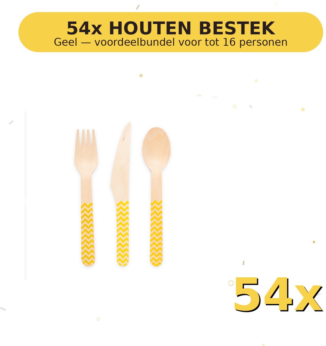 Houten bestek FSC Geel - Voordeelverpakking 54 Stuks voor tot 16 Personen - Feestartikelen