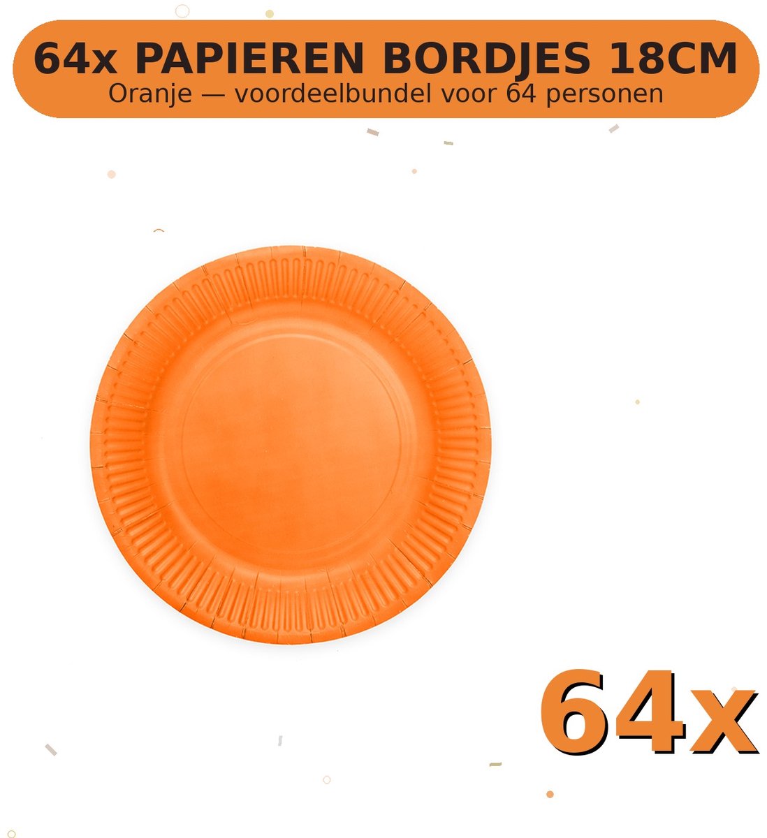 Bordjes 18cm FSC Oranje - Voordeelverpakking 64 Stuks voor tot 64 Personen - Feestartikelen