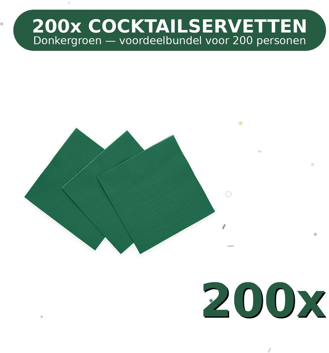 Cocktail servetten 24x24cm FSC Donkergroen - Voordeelverpakking 200 Stuks voor tot 200 Personen - Feestartikelen