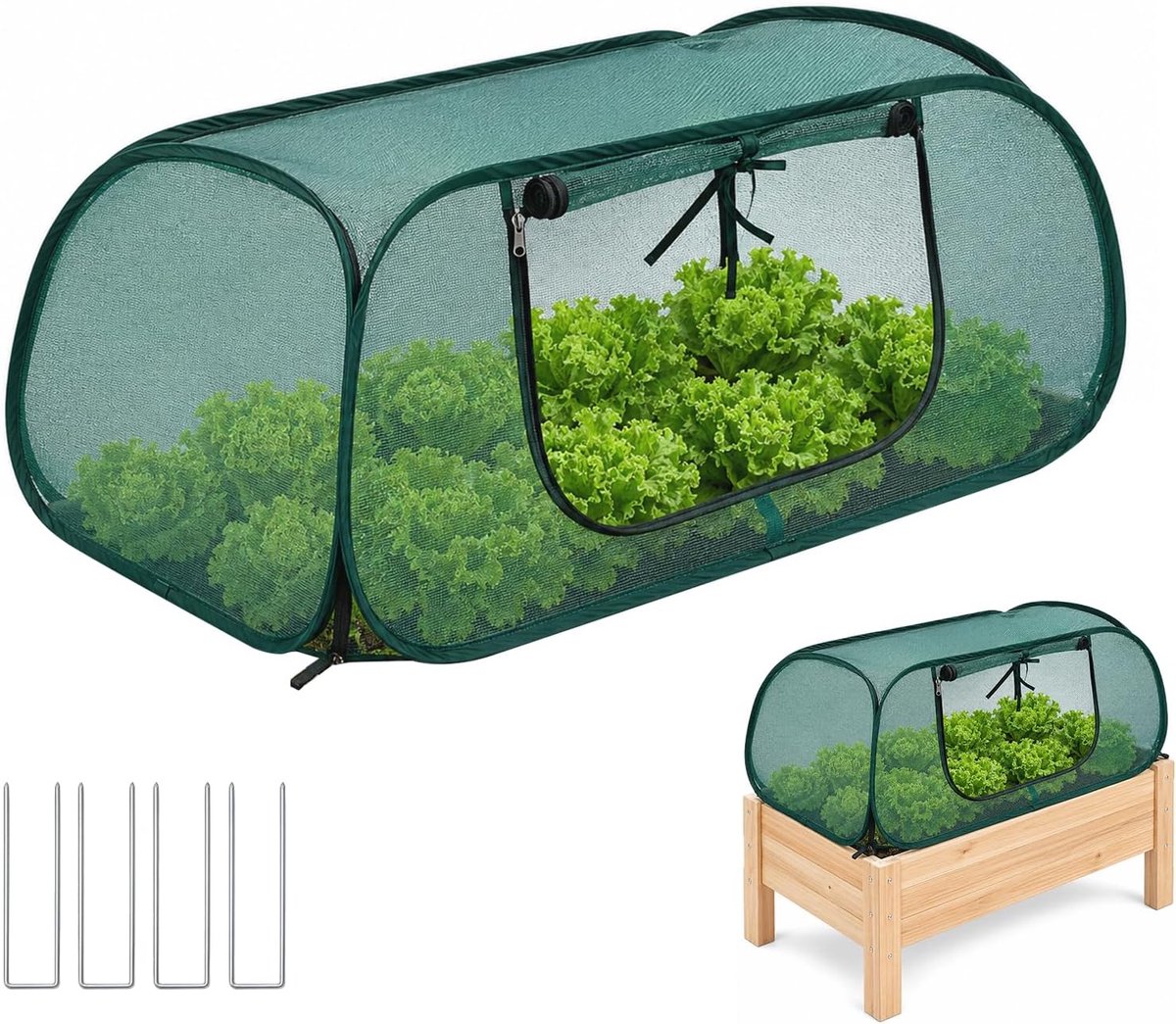 Pop-up afdekking voor verhoogd bloembed, 115 x 55 cm, plantenbeschermingsnet met ritssluiting, insectenwerend net - ShopVlot