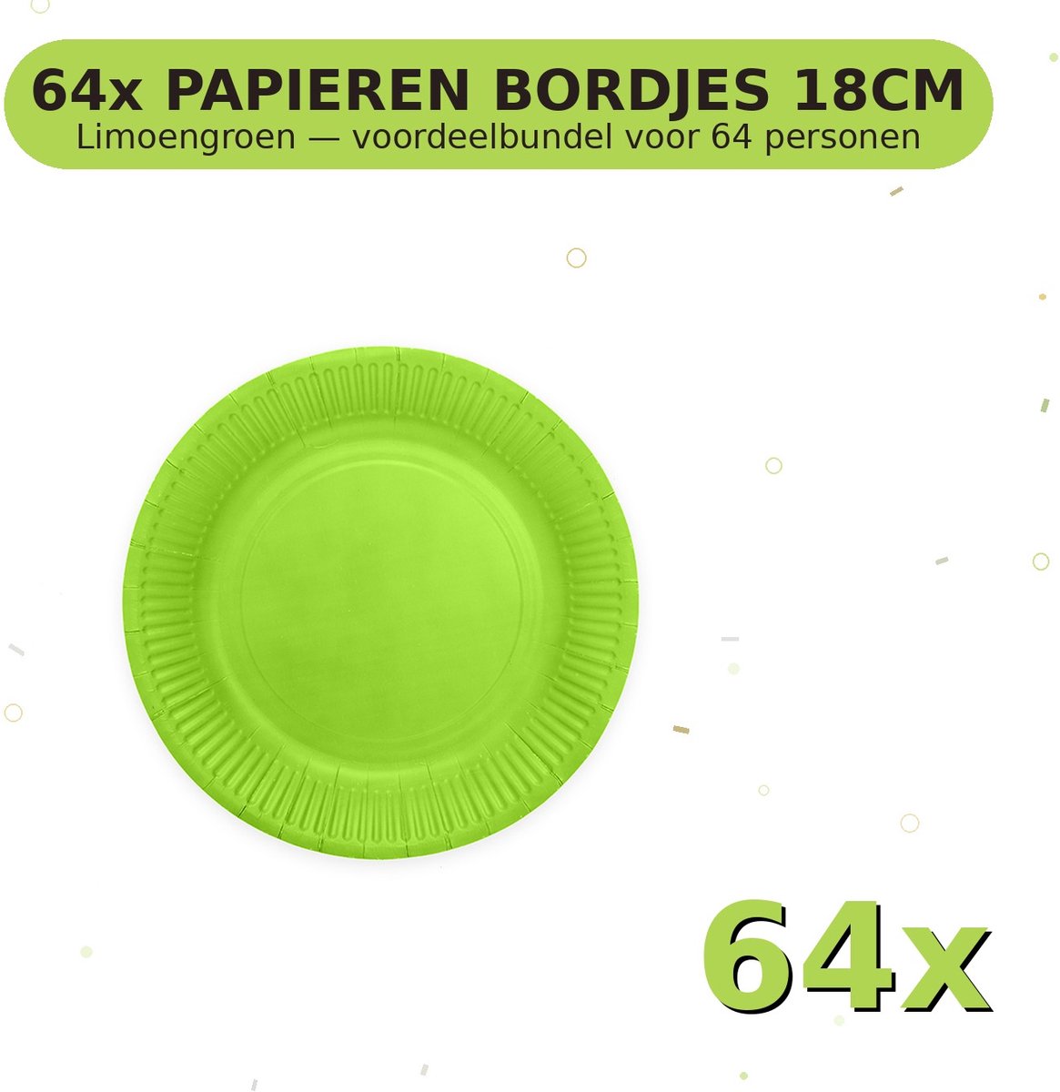 Bordjes 18cm FSC Limoengroen - Voordeelverpakking 64 Stuks voor tot 64 Personen - Feestartikelen