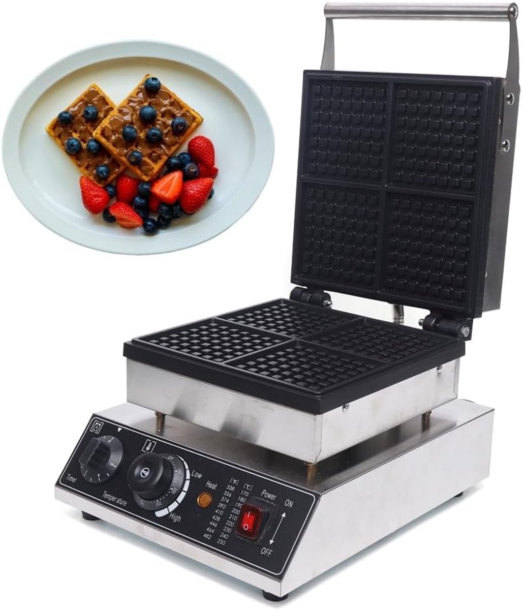 Wafelijzer - wafelijzer - 1700 W - wafelmaker voor 4 wafels - elektrische wafelmaker met antiaanbaklaag - roestvrij staal en temperatuurregeling